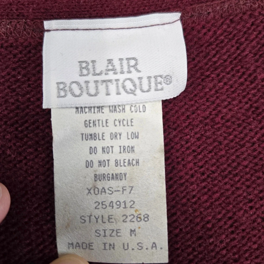 Vintage 90s Burgundy Red Leaf Print Button Front Cardigan USA Made Size Medium